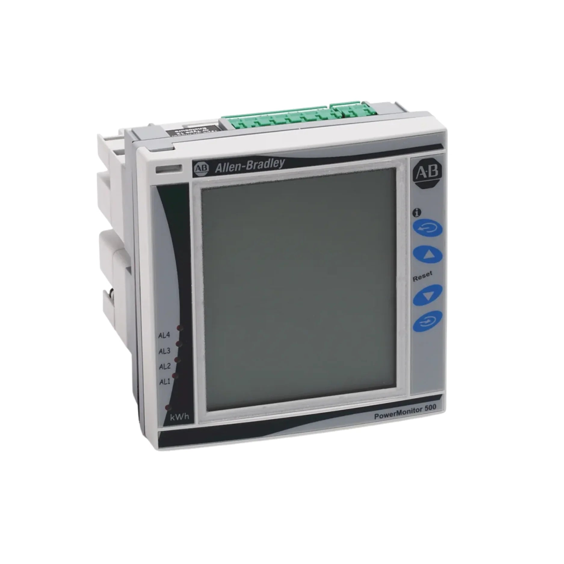 Allen-Bradley 1420-V2A-ENT PowerMonitor 500, 600V AC, 2 analog outputs, EtherNet/IP, DIN rail mount.