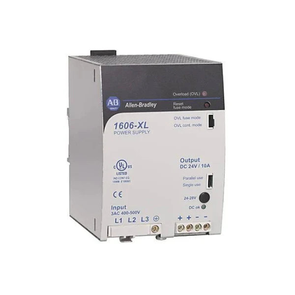Allen-Bradley 1606-XL240E-3 power supply, 240W, 24VDC, 3-phase input, DIN rail mount for industrial automation