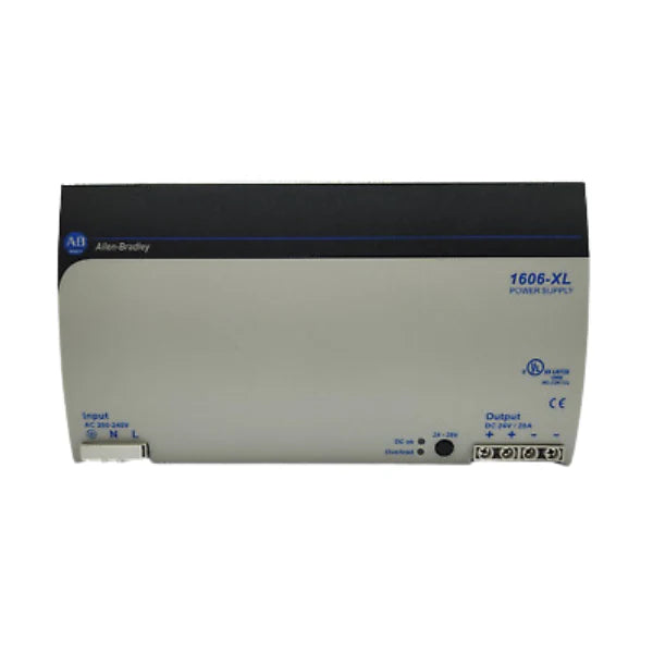 Allen-Bradley 1606-XL480E power supply, 480W, 24V DC output, for reliable industrial automation and control system power delivery.
