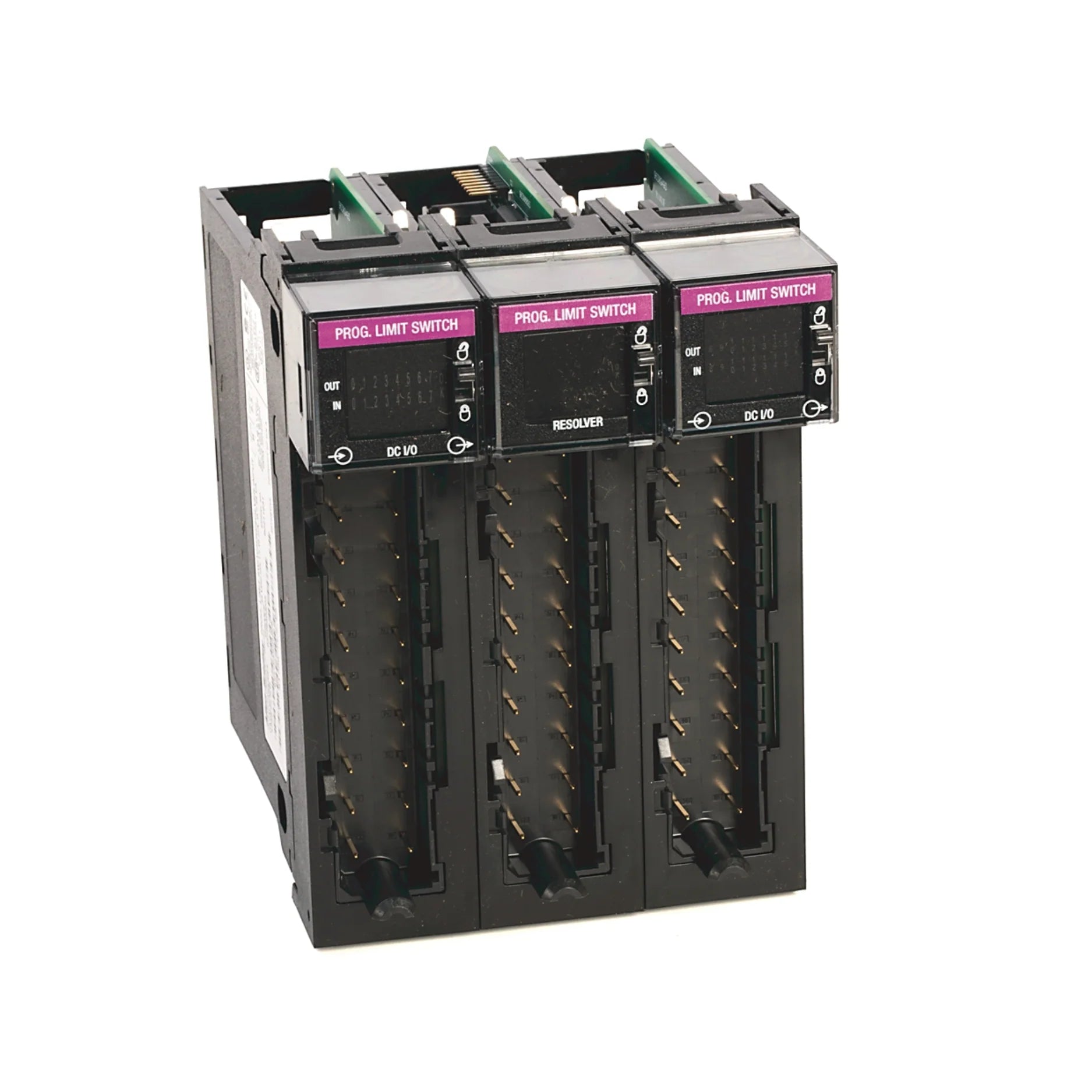Allen-Bradley 1756-PLS programmable limit switch, 3-slot wide, resolver input, 4x4 I/O groups, for high-speed ControlLogix motion control.