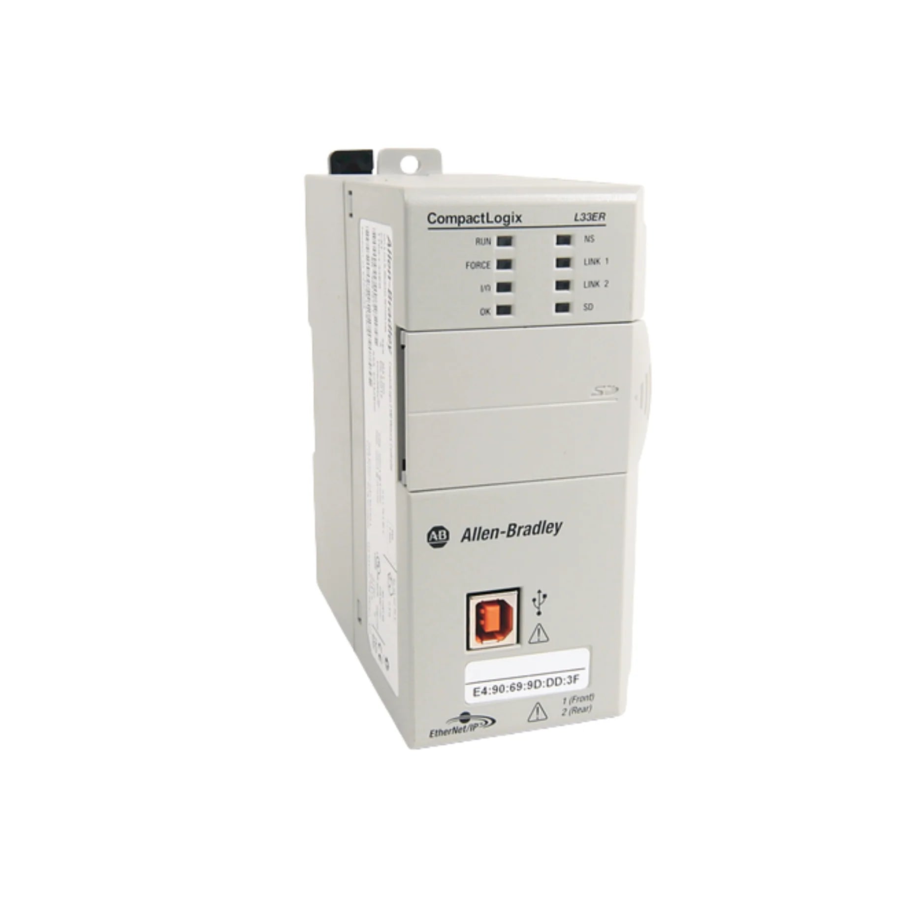 Compact Allen-Bradley 1769-L33ER controller for industrial automation with Ethernet/IP support and high performance.