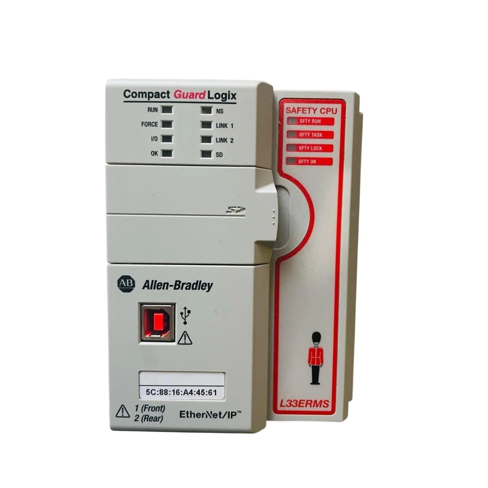 Allen-Bradley 1769-L37ERMS GuardLogix controller with 4MB + 1.5MB safety memory, CIP motion, 1GB SD card