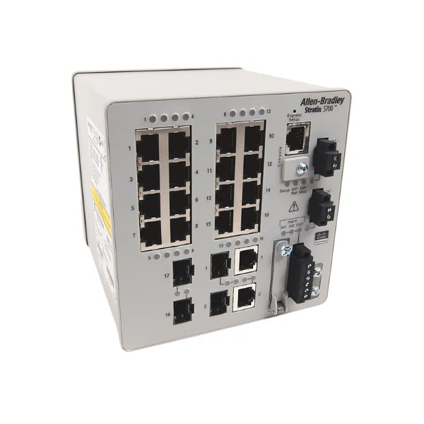 Allen-Bradley 1783-BMS20CGL Stratix 5700 managed Ethernet switch, 20 ports, for secure industrial network connectivity and communication.