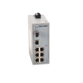Allen-Bradley 1783-US7T1F Stratix 2000 unmanaged Ethernet switch with 7 RJ45 ports and 1 multimode fiber port. DIN rail mount.