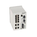 Stratix 5700 managed Ethernet switch, 10 ports, 8 Fast Ethernet, 2 Gigabit combo, DIN rail mount, IP30 enclosure.