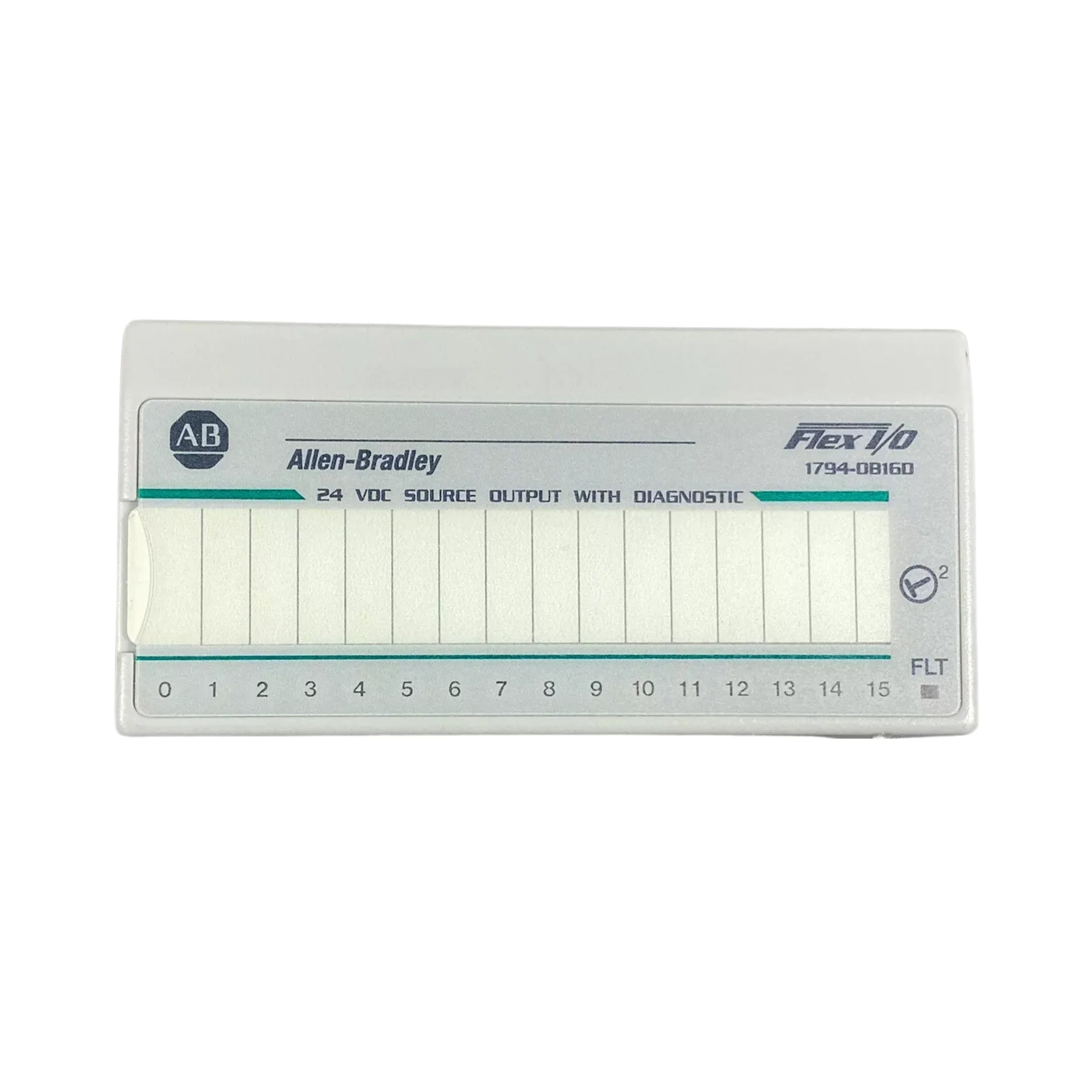 Allen-Bradley 1794-OB16D Flex I/O module, 16-point DC digital output with diagnostics, for distributed industrial control systems.