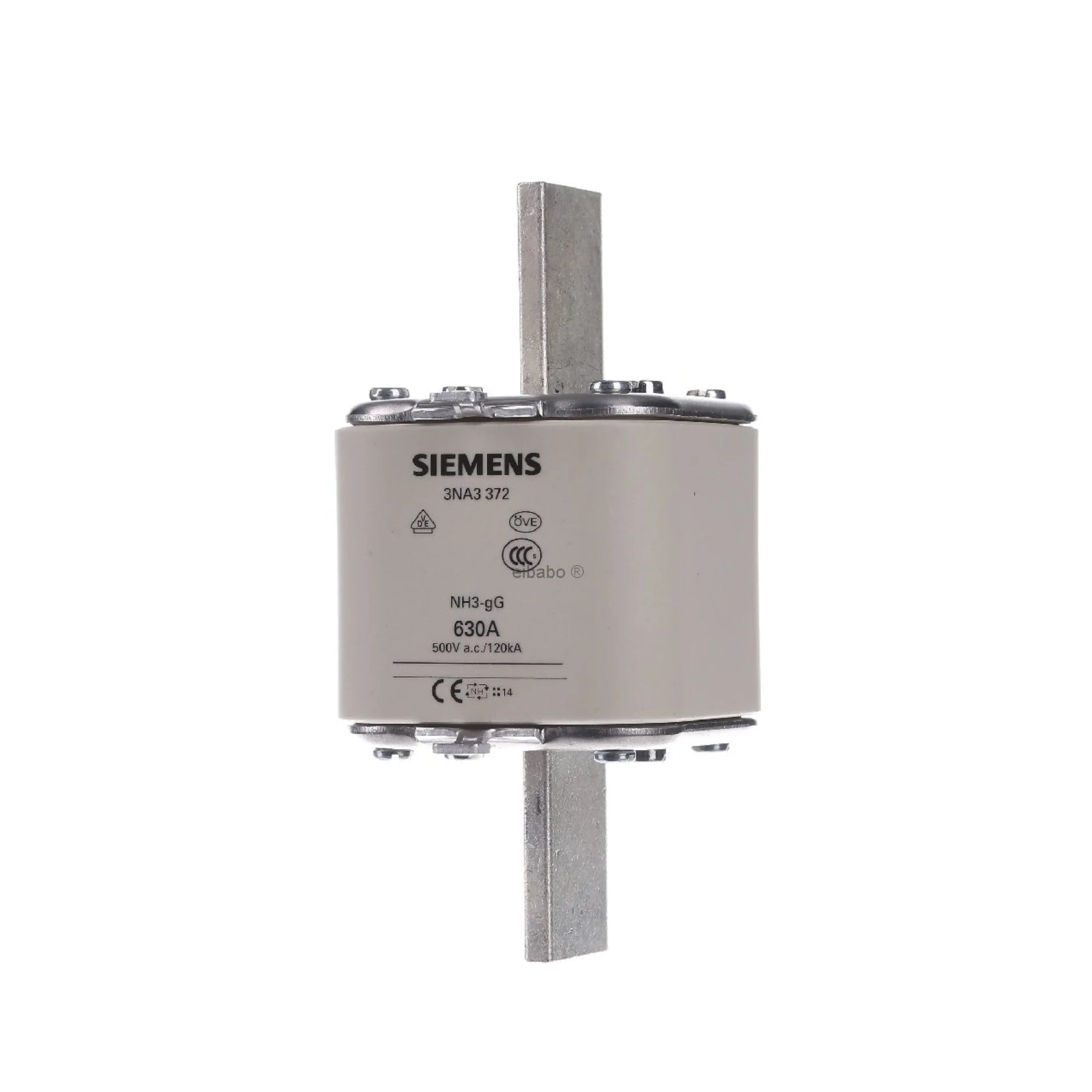 Siemens 3NA3372 LV HRC fuse, NH3, 630 A, 500 V AC / 440 V DC, gG class, with front indicator