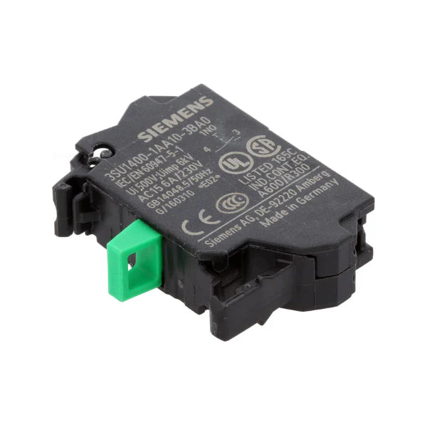 Siemens 3SU1400-1AA10-3BA0 illuminated pushbutton for industrial control panels, machine control, and enhanced operator visibility.