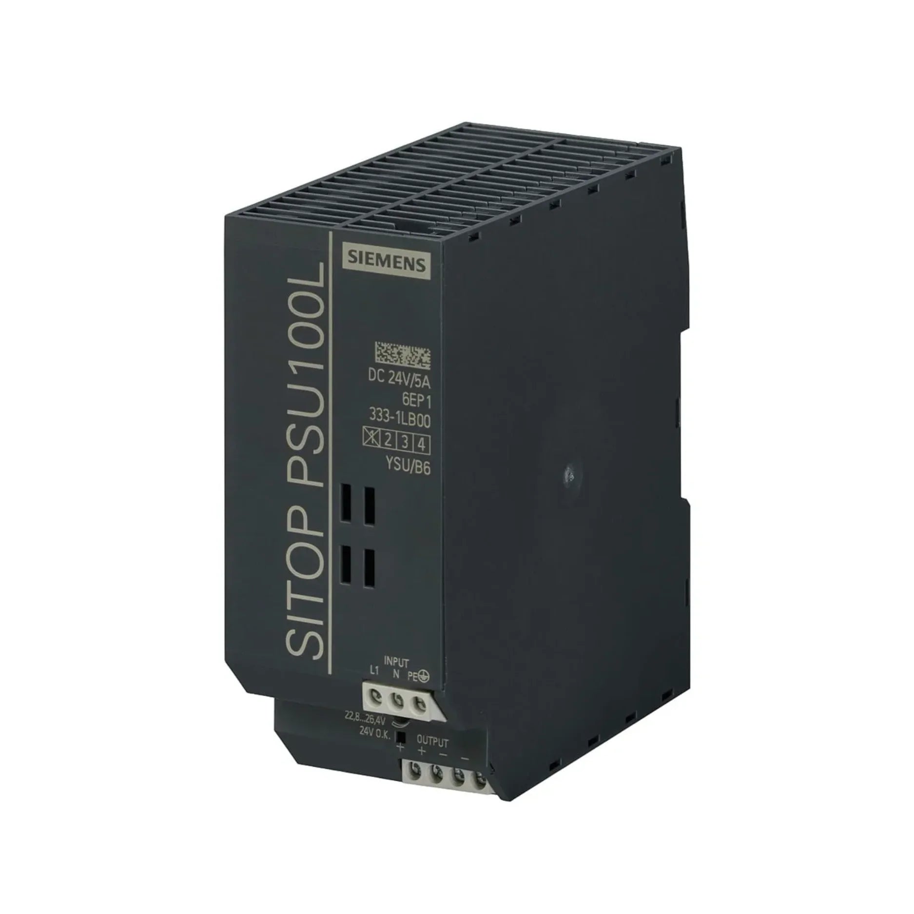 Siemens 6EP1333-1LB00 SITOP PSU100L power supply, 24V, 5A, for industrial automation and control systems.