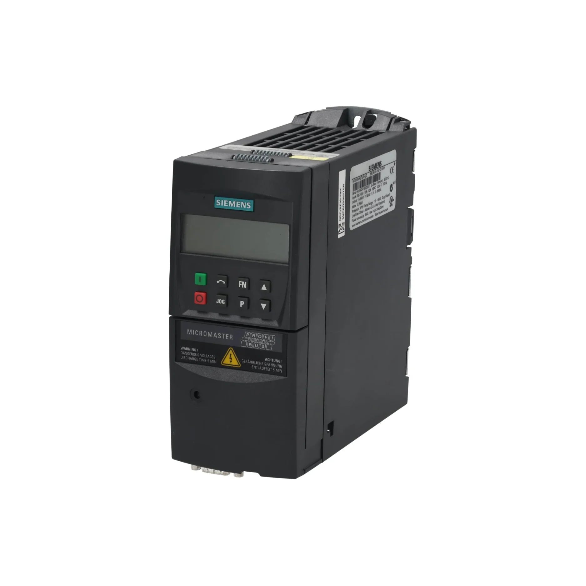Siemens 6SE6420-2AB12-5AA1 MICROMASTER 420 frequency inverter 0.25 kW for industrial motor speed control.