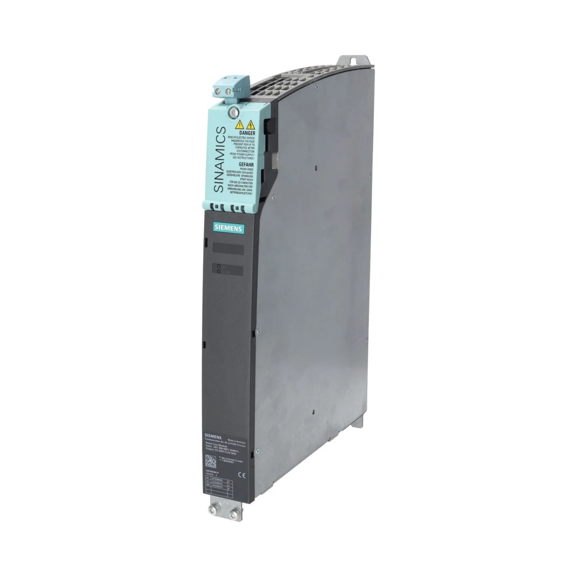 Siemens 6SL3130-6AE15-0AB0 SINAMICS S120 line module, 400 V, 37 kW, with integrated braking chopper for energy feedback.