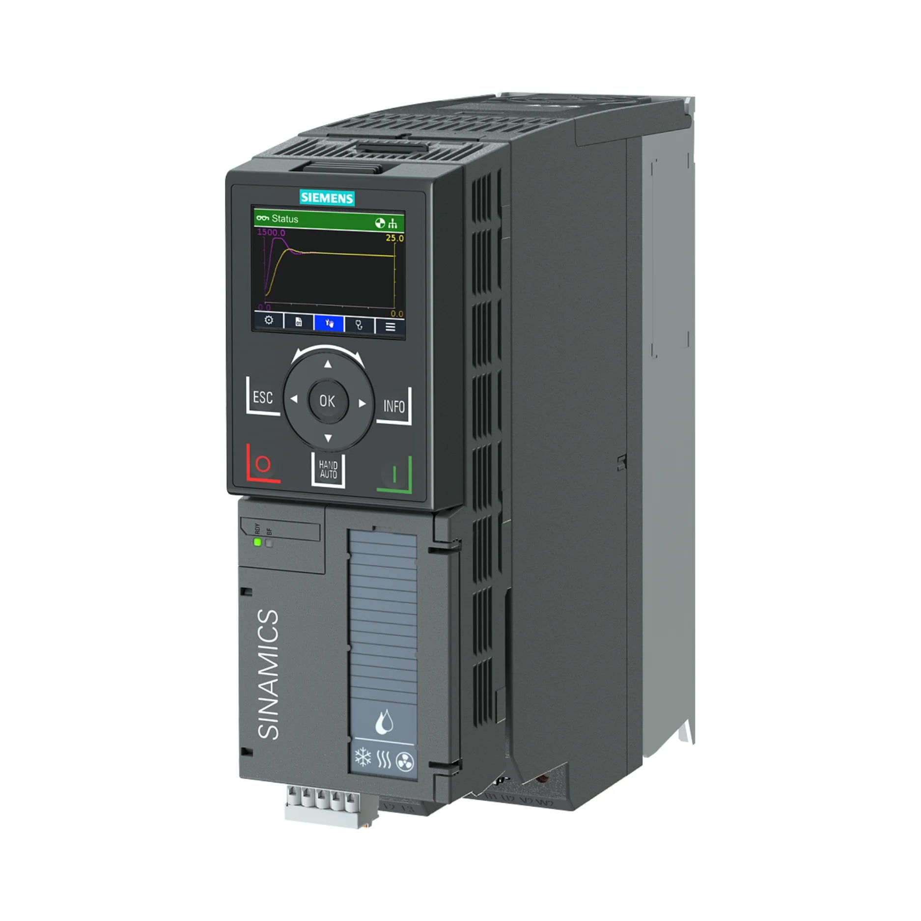 Siemens 6SL3220-2YE20-0UF0 SINAMICS S120 booksize power module, 200 A, for high-performance motion control.
