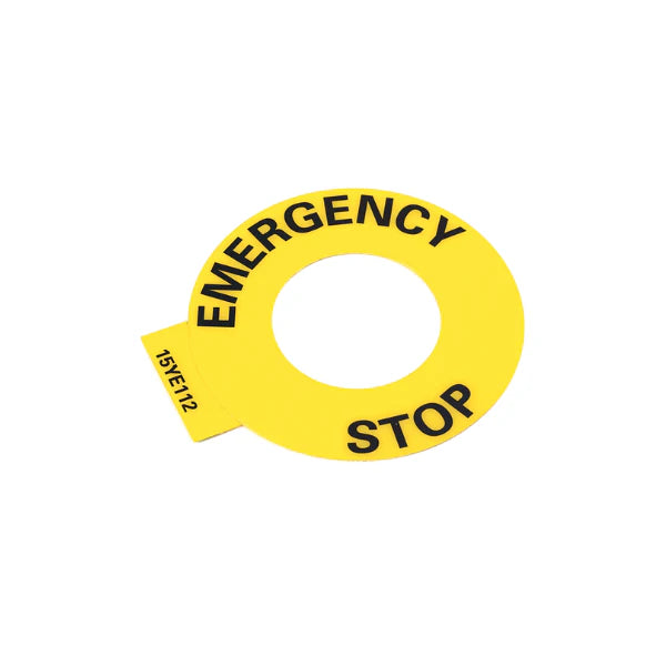 Botão de emergência Allen-Bradley 800F-15YE112 amarelo com contato NF, ideal para painéis de controle industrial.
