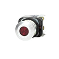30mm red illuminated push-pull button with mushroom head, 120V AC, NEMA 4/13 rated.