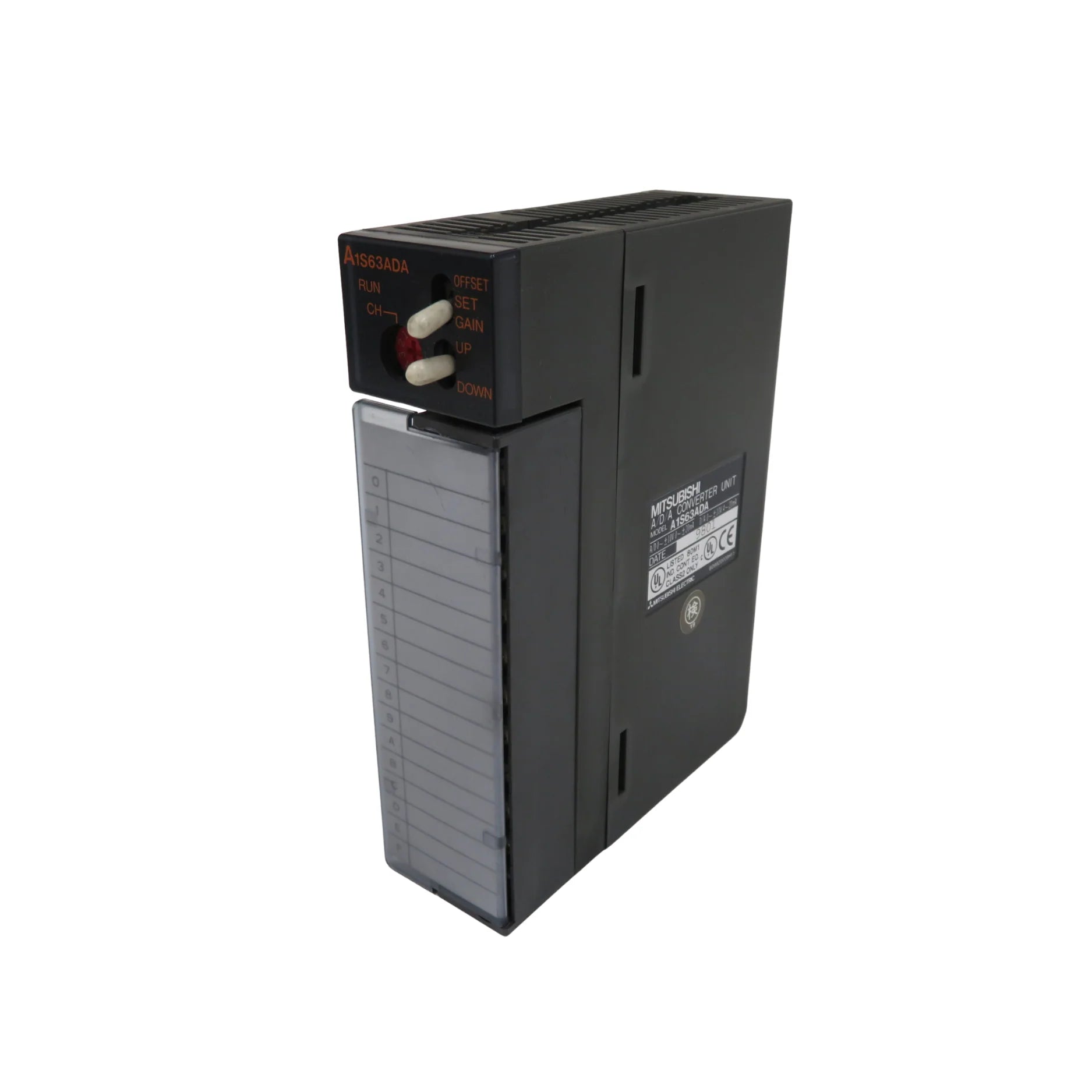 Mitsubishi A1S63ADA high-speed counter input module for A Series PLCs, up to 63 kHz pulse counting.