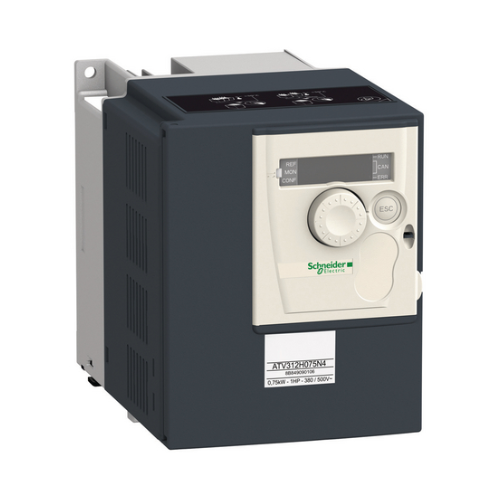 Schneider Electric ATV312HU75N4 Altivar 312 drive, 7.5 kW (10 HP), 380–500V, 3-phase, for general-purpose industrial motor control.