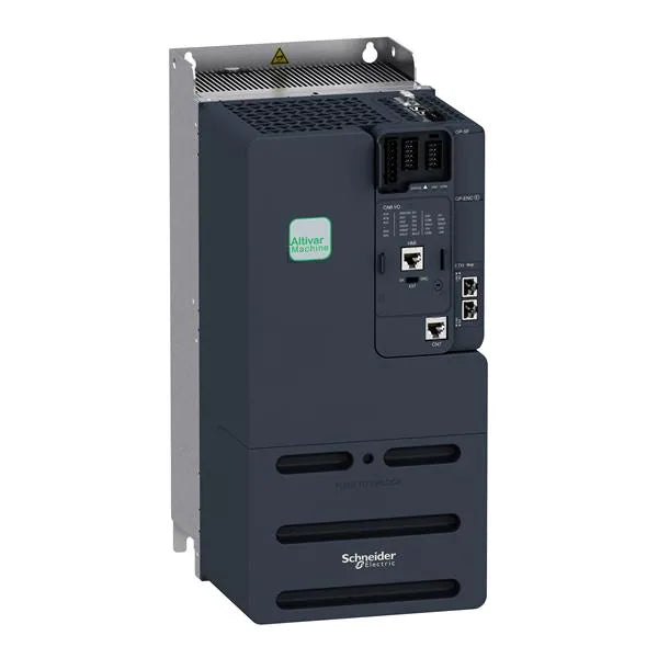 Schneider Electric ATV340D15N4E 15 kW variable speed drive with EMC filter, for 400V 3-phase motor control in industrial applications.