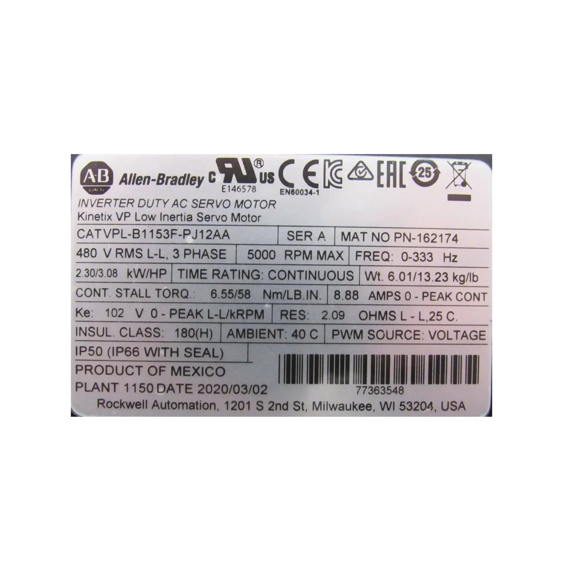 Allen-Bradley VPL-B1153F-PJ12AA