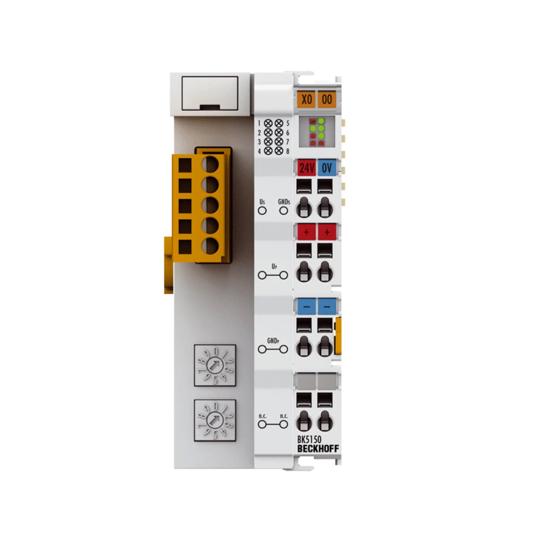 Beckhoff BK5150 PROFINET bus coupler for integrating Bus Terminals into PROFINET networks, supporting up to 64 terminals with real-time communication.