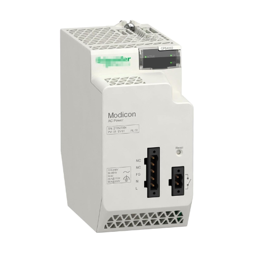Schneider Electric BMXCPS4002 power supply module, 24V DC, 40W output, for Modicon M340 PLCs. Reliable DIN rail-mounted industrial power solution.