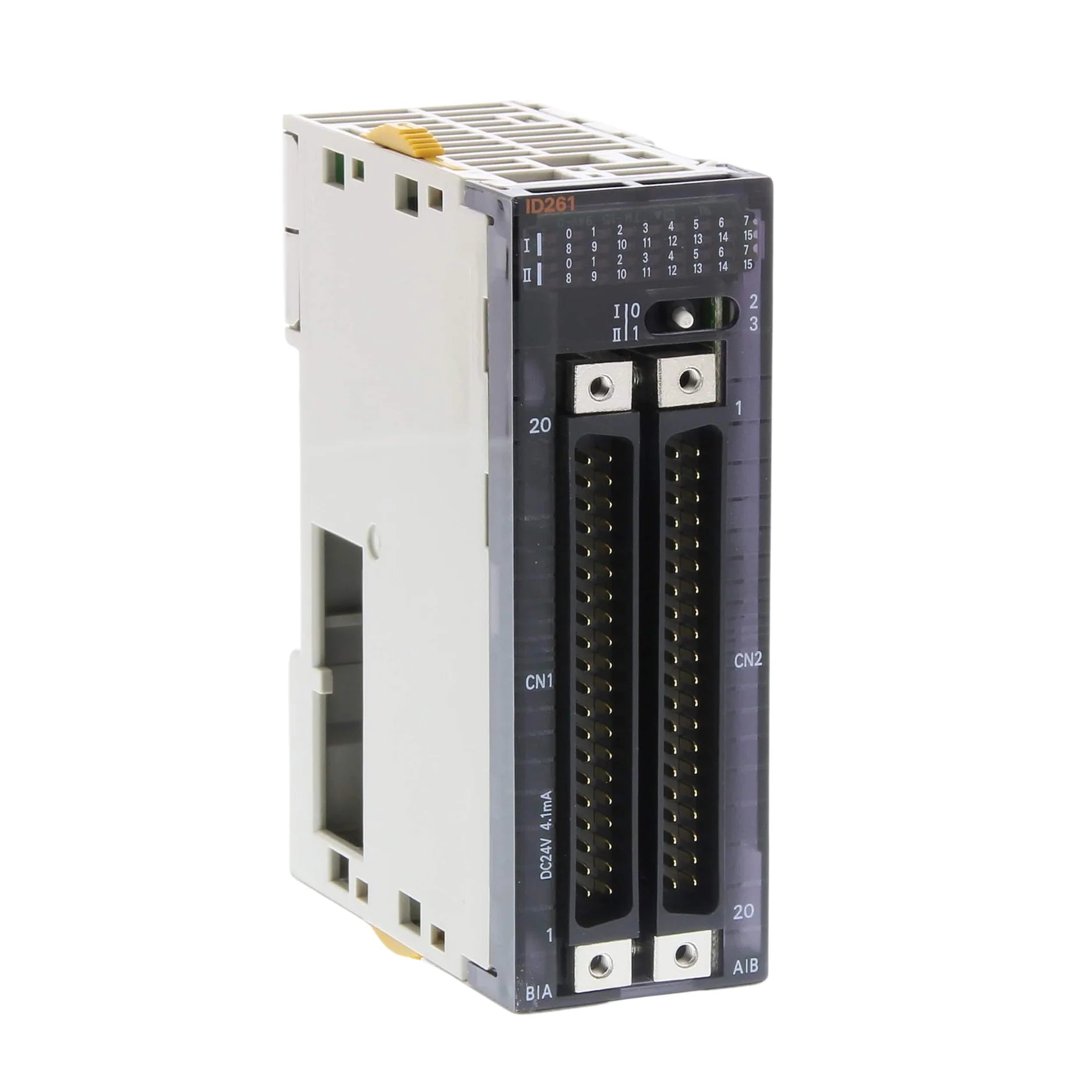 Omron CJ1W-ID261 64-channel digital input module with 24 VDC input, 5.6 kΩ impedance, and adjustable response time for CJ-Series PLCs.