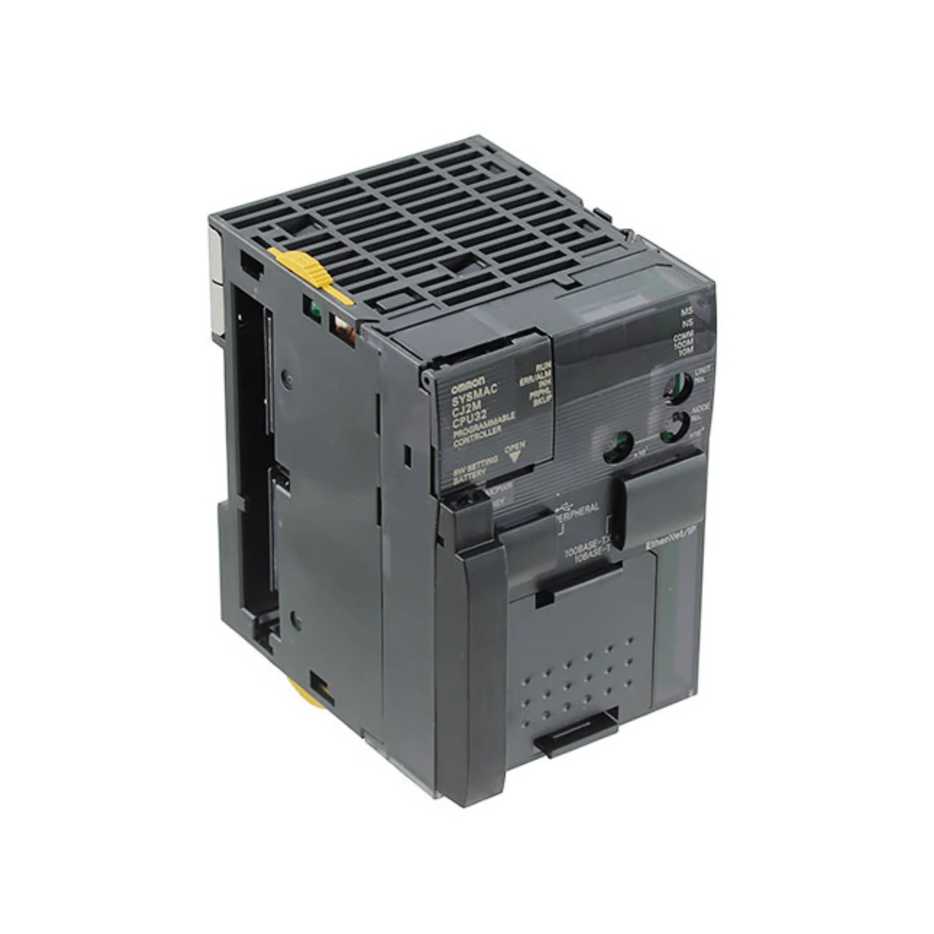 Omron CJ2M-CPU32 PLC CPU module with 10K steps, 2 serial ports, and USB Mini-B. Modular controller for CJ2M automation systems.