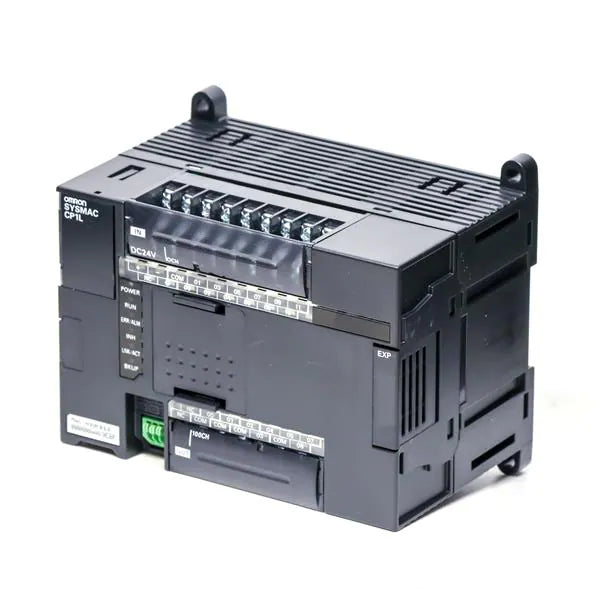 Omron CP1L-M30DT1-D compact PLC with 30 I/O points, PNP transistor outputs, 24 VDC supply, USB and serial communication ports.