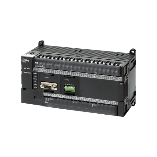 Omron CP1L-M60DR-A PLC with 36 digital inputs, 24 relay outputs, USB port, and 100–240 VAC supply for versatile industrial automation.