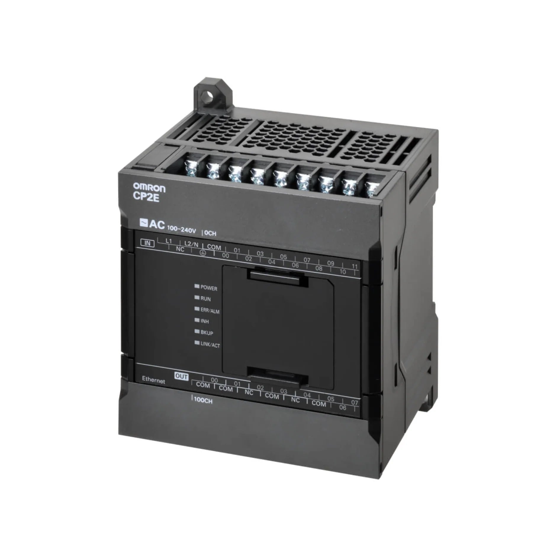 Omron CP2E-N14DT1-D compact PLC with 8 inputs, 6 PNP outputs, 24 VDC supply, and USB/RS-232C ports for basic automation control.