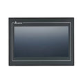 Delta DOP-107WV 7-inch widescreen HMI with 800x480 resolution, Ethernet, USB, and COM ports for industrial automation.