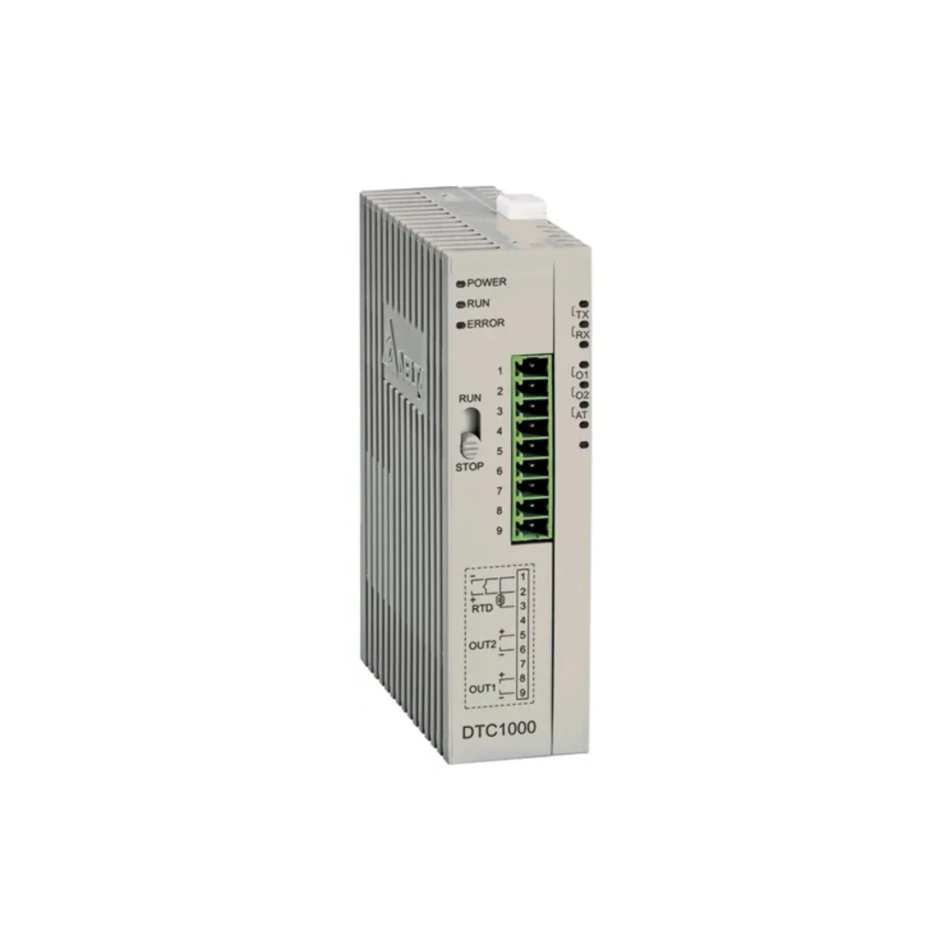 Delta DTC1000V industrial temperature controller with PID control and versatile sensor input for automation systems.