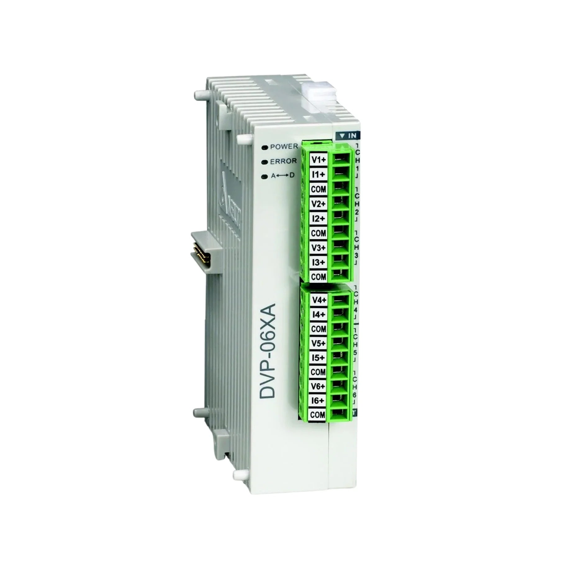 Delta DVP06XA-S2 PLC Module featuring reliable industrial performance and compact design for automation.