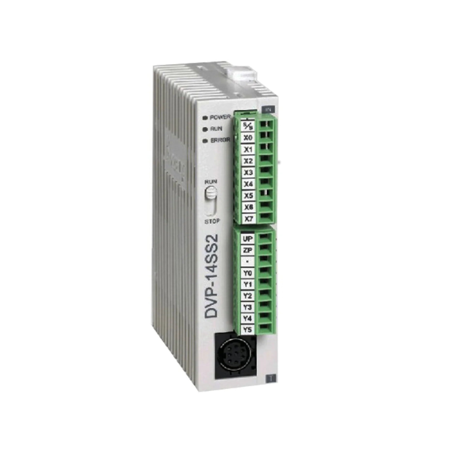 Delta DVP14SS211R PLC with 8 inputs and 6 relay outputs, compact 24VDC controller for small automation and control systems.