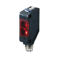 Omron E3Z-R86 retro-reflective photoelectric sensor with 100 mm to 4 m sensing range, PNP output, and M8 connector for industrial automation.