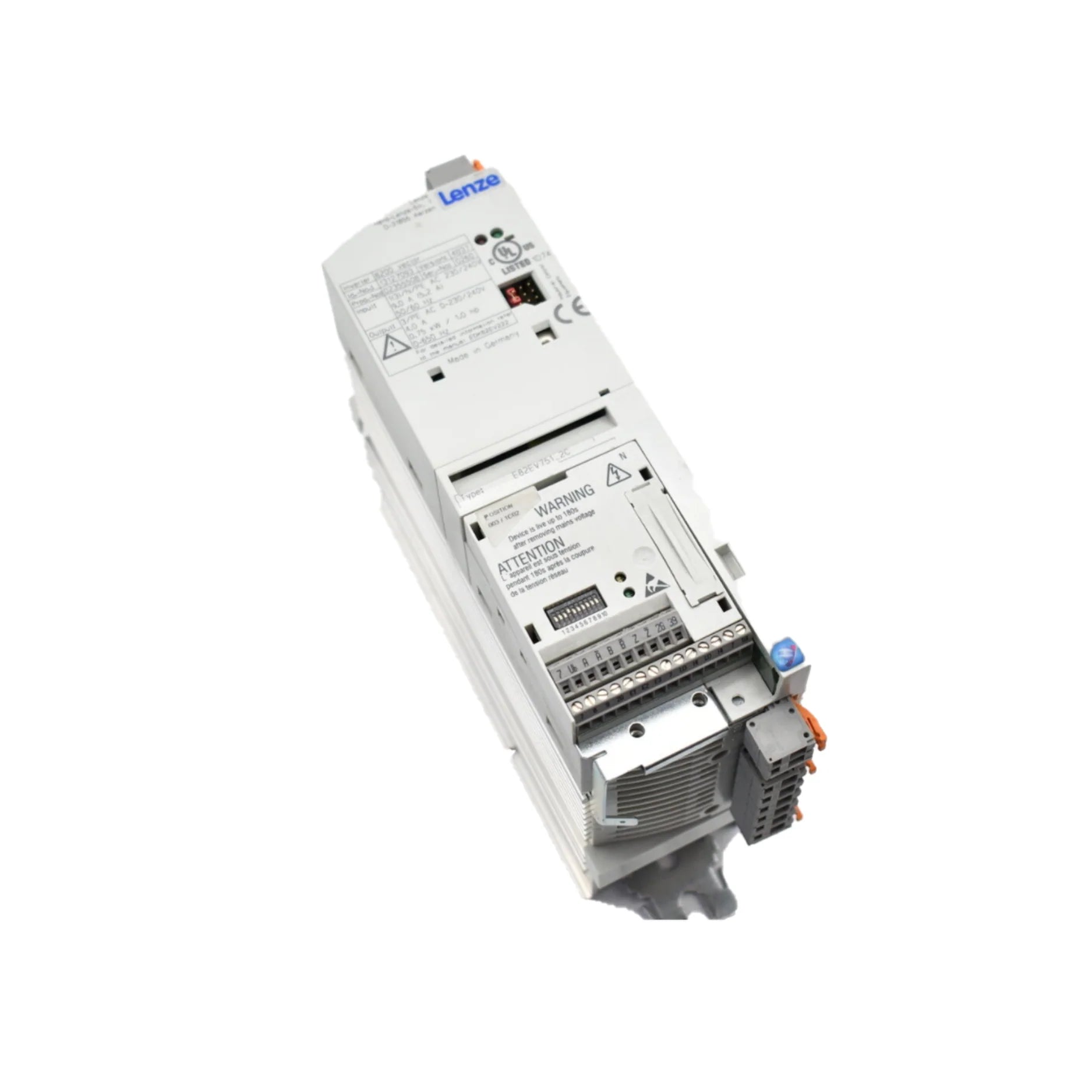 Lenze E82EV751-2C frequency inverter, 0.75 kW, 230 V AC input, compact design for precise industrial motor control.