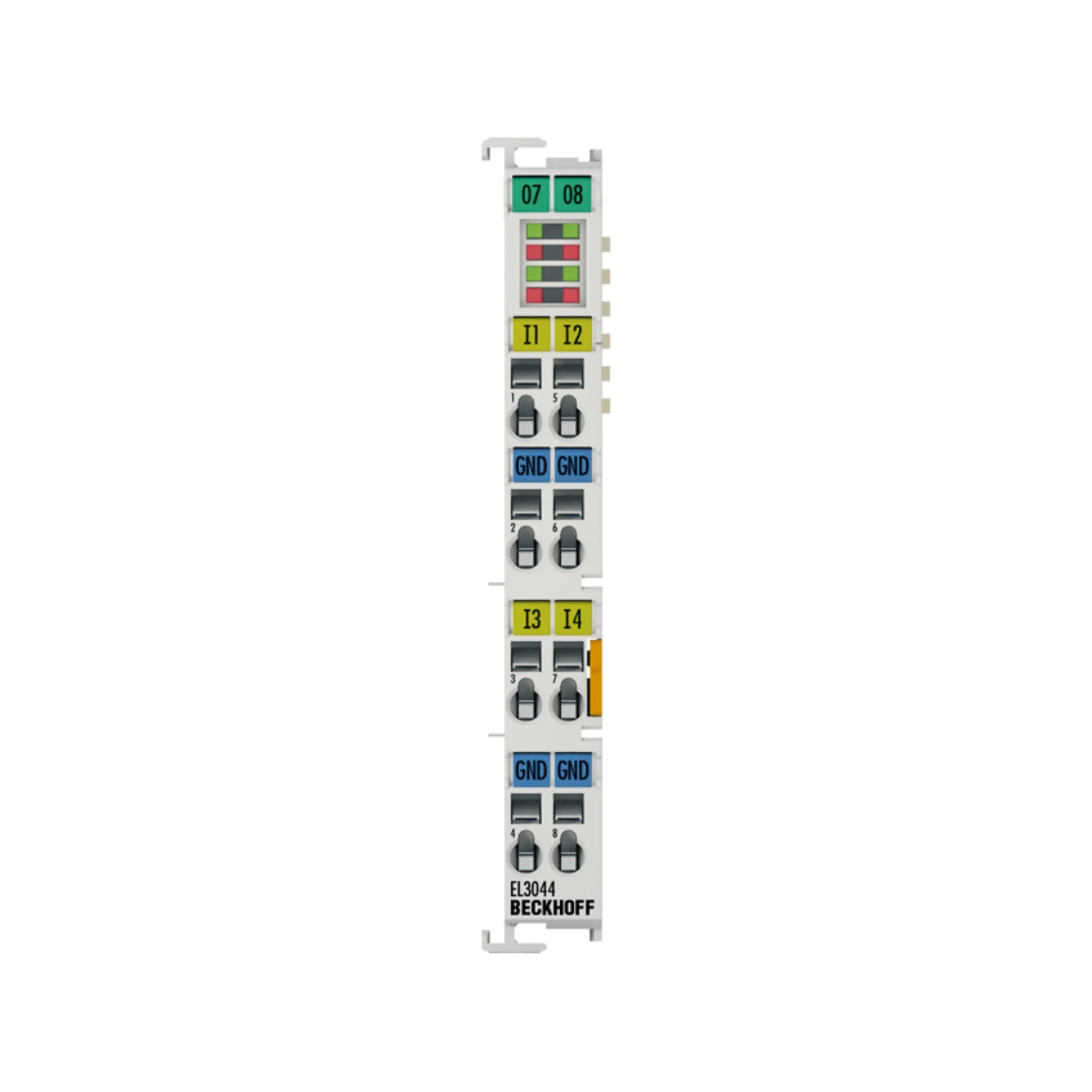 Beckhoff EL3044 digital output terminal, 4-channel, 24 V DC, for reliable actuator and device control in automation.