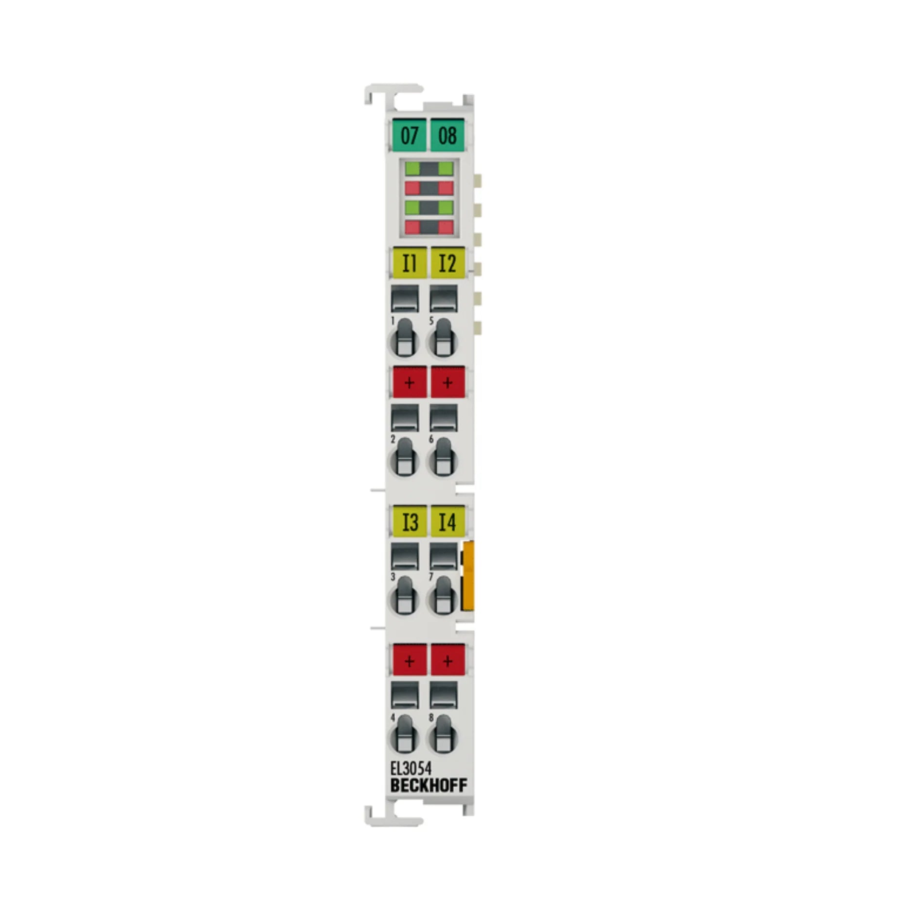 Beckhoff EL3054 4-channel 0-10V analog input terminal with 12-bit resolution for accurate voltage measurement in automation systems.