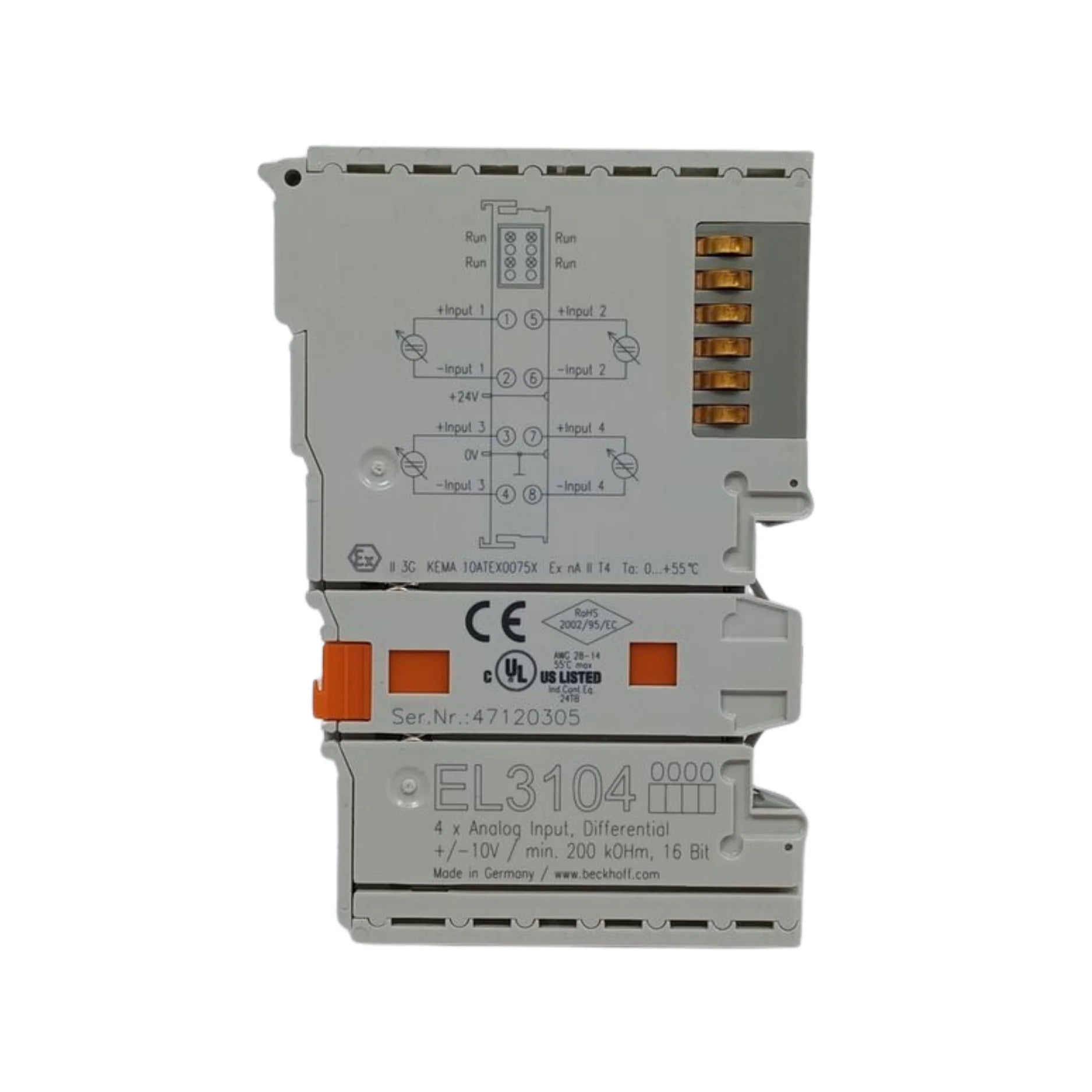 Beckhoff EL3104 analog input terminal, 4-channel, ±10 V, 12-bit resolution