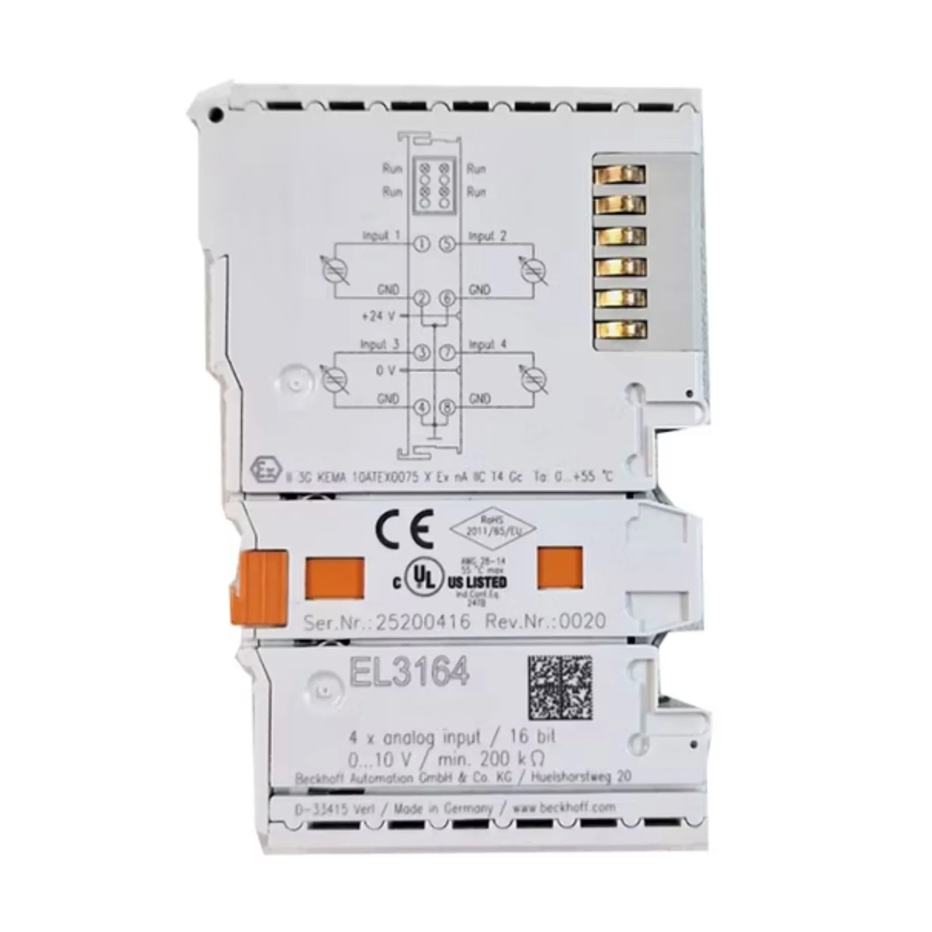 Beckhoff EL3164 analog input terminal, 4-channel, 0–10 V ±10 V, 16-bit, EtherCAT