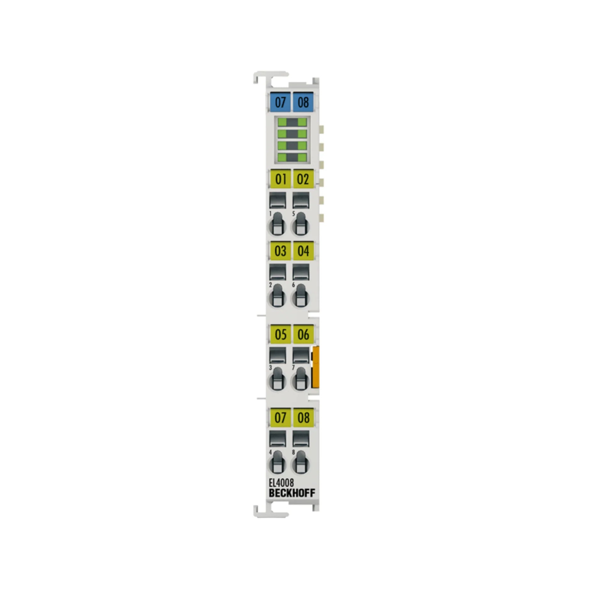 Beckhoff EL4008 8-channel 0-10V analog output terminal for industrial automation, ensuring precise and reliable voltage control in automation systems.