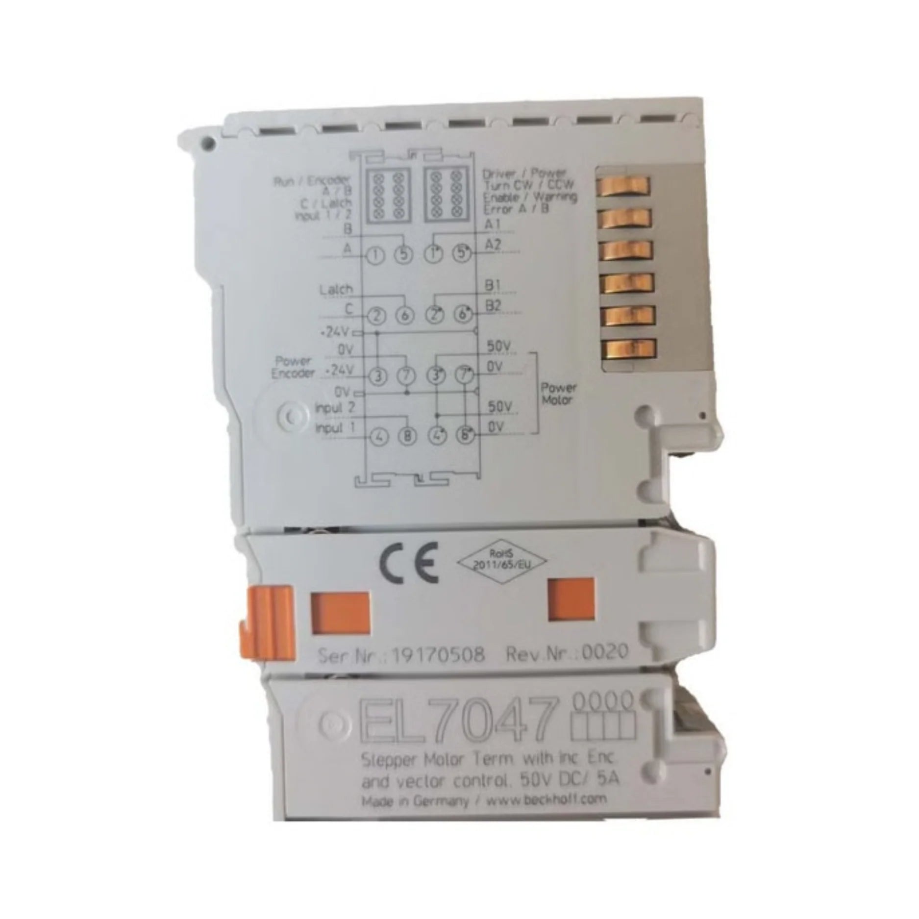 Beckhoff EL7047 stepper motor output terminal, 1-channel, 50 V DC, 5 A with encoder feedback