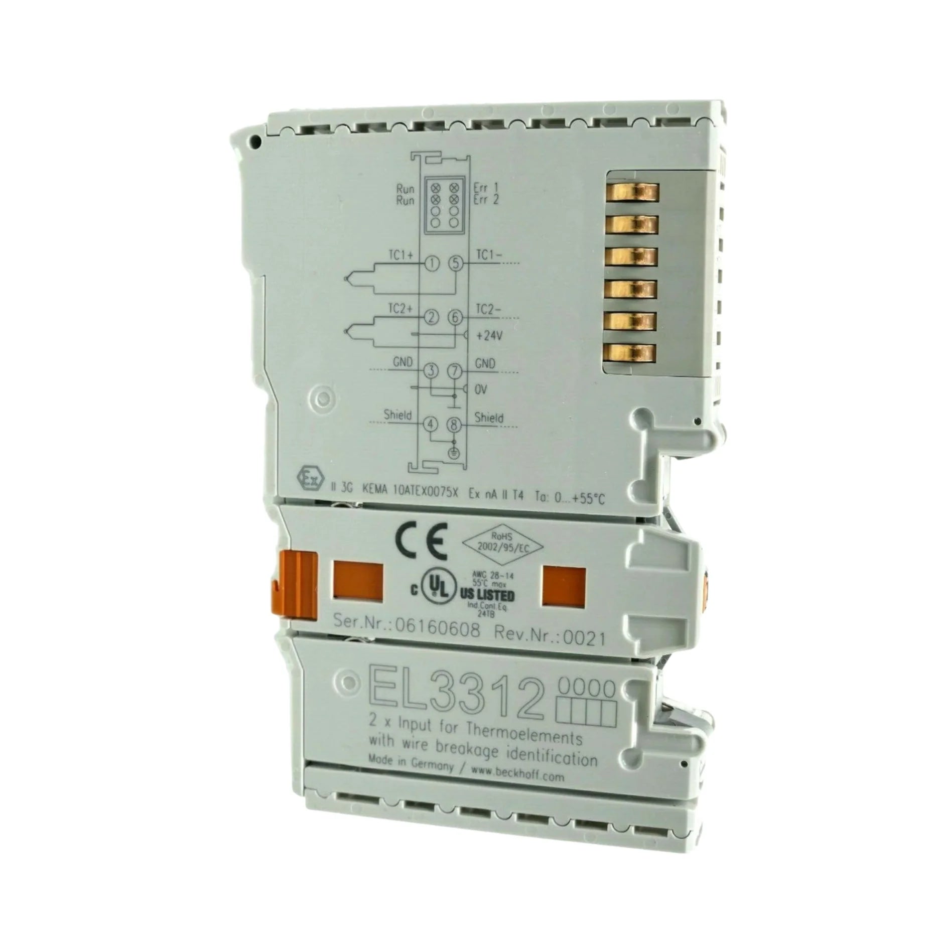 Beckhoff EL3312 thermocouple input terminal, 2-channel, 16-bit, EtherCAT