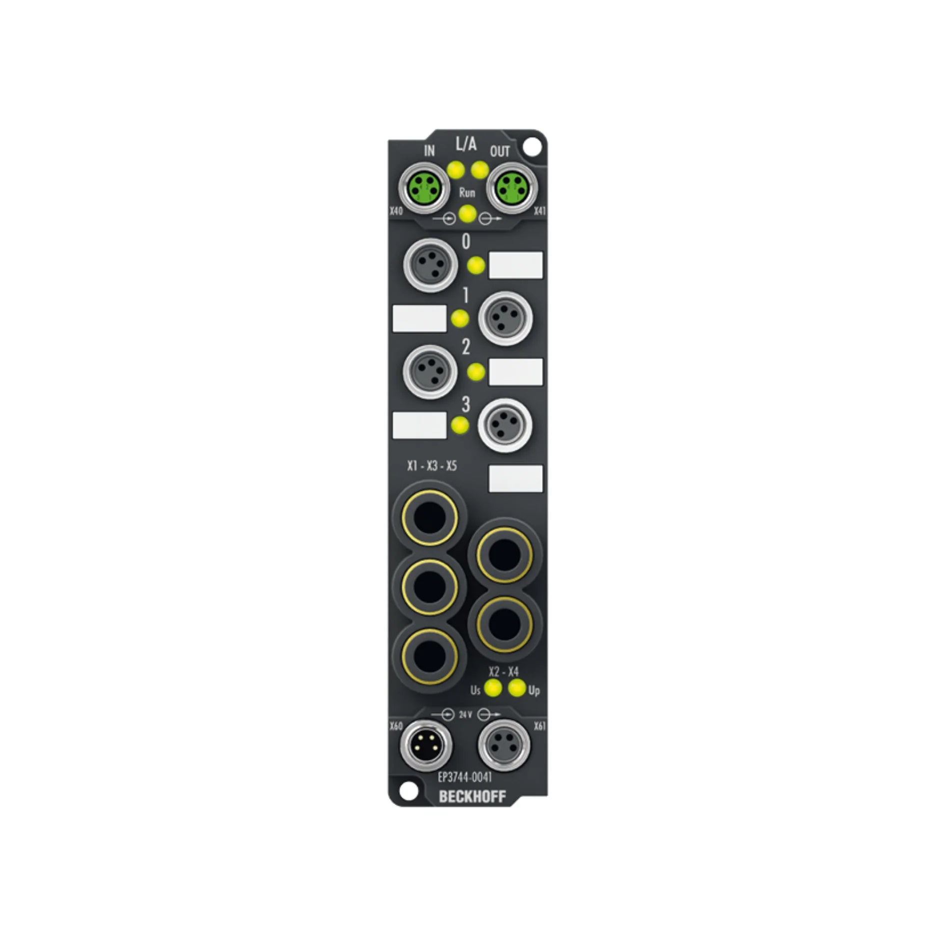Beckhoff EP3744-0041 EtherCAT coupler module for integrating modular I/O terminals in industrial automation.