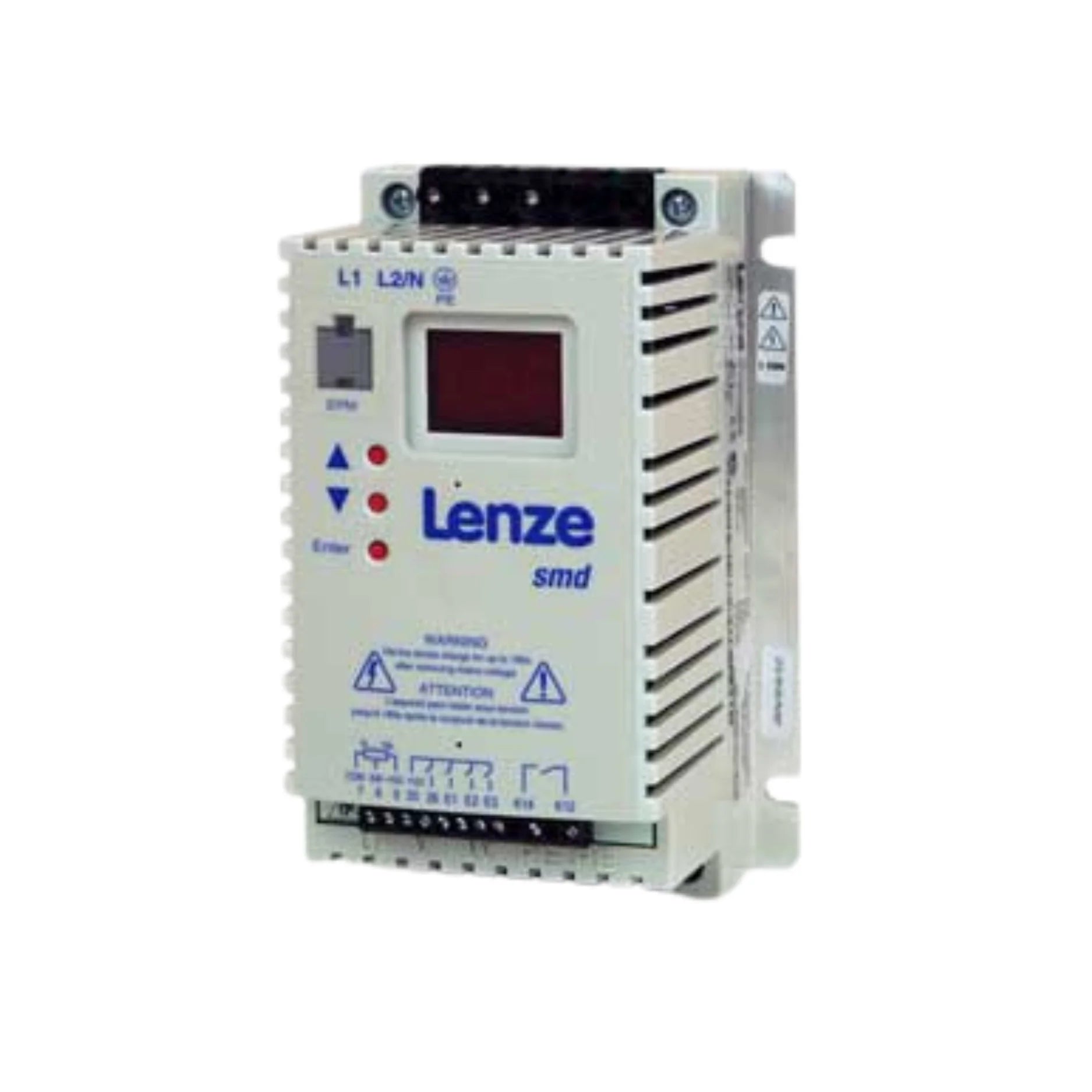 Lenze ESMD152L4TXA SMD frequency inverter, 1.5 kW, 400V 3-phase, V/f control, IP20 enclosure for industrial automation.