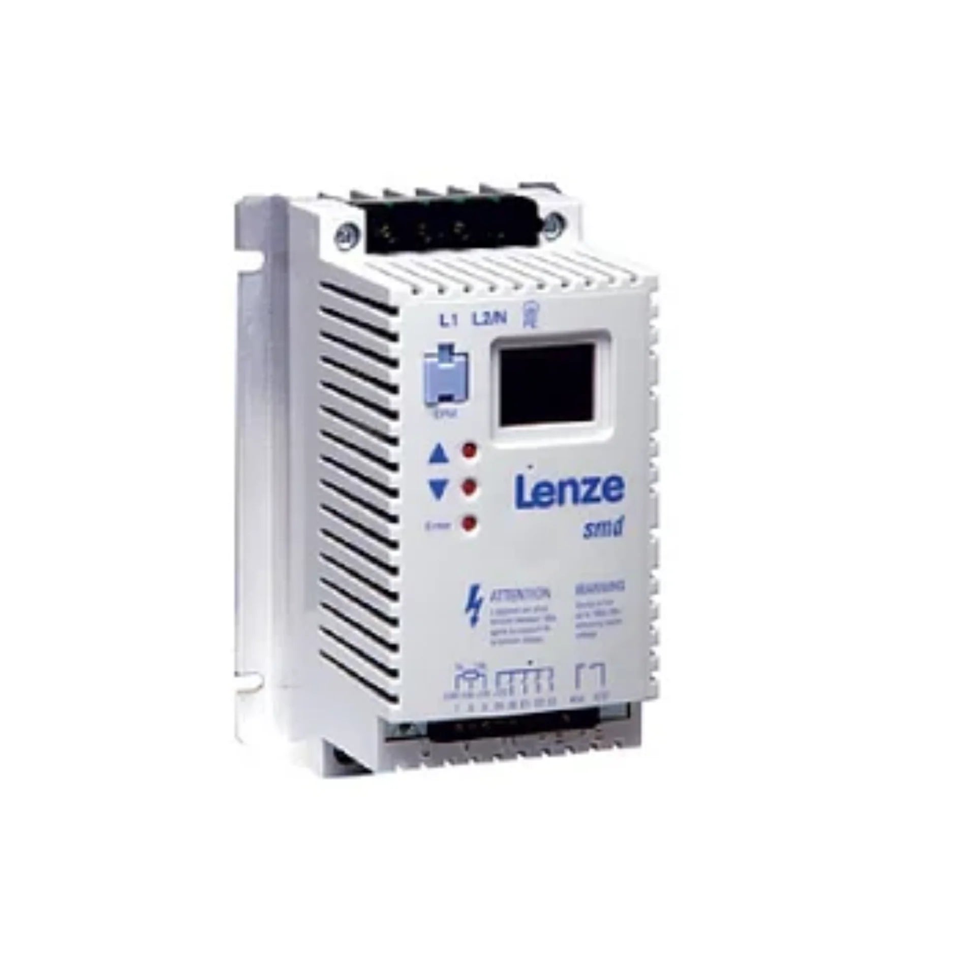 Lenze ESMD152X2SFA 1.5 kW frequency inverter, SMD series, 230/240V AC input, compact design for industrial motor control applications.