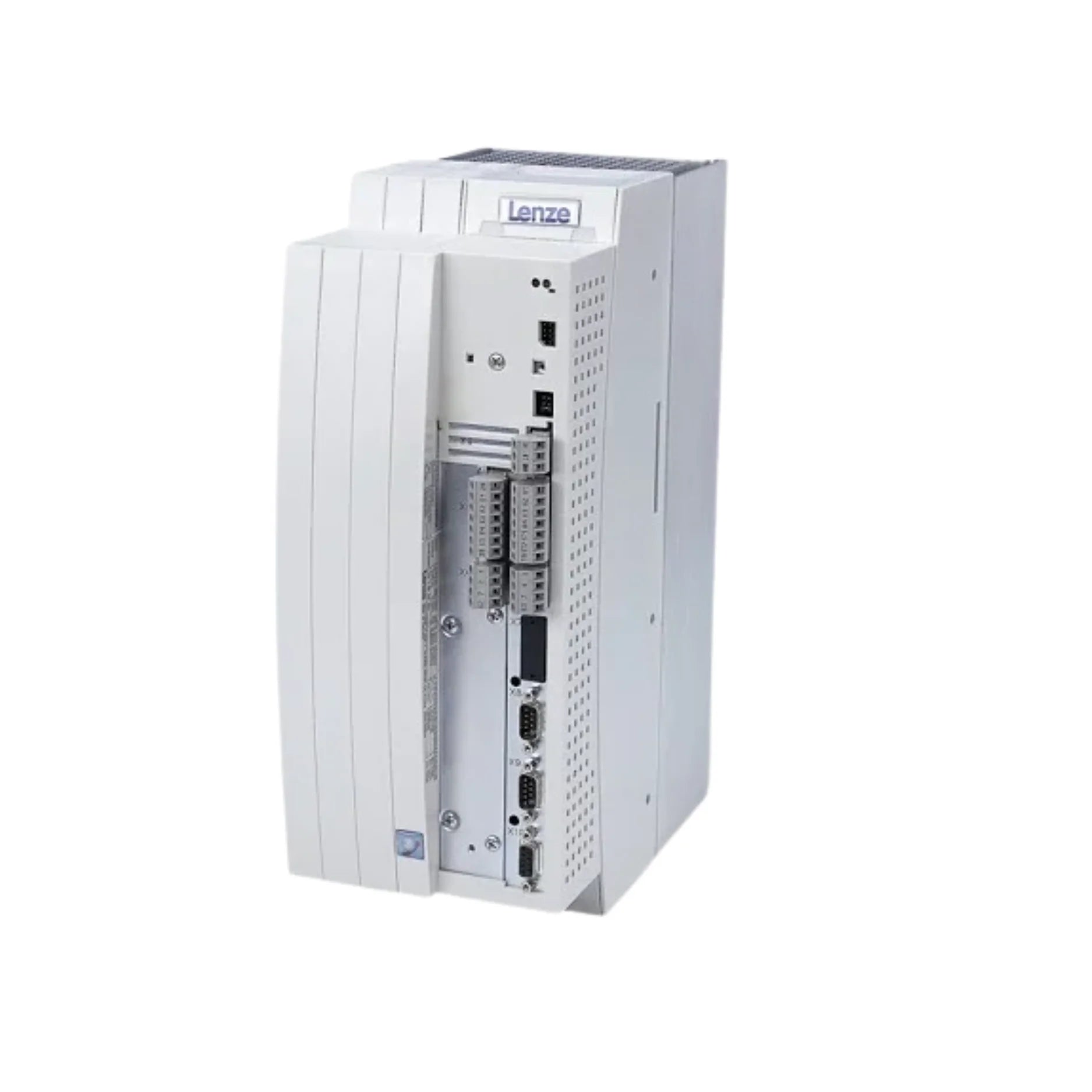 Lenze EVS9325-EP 5.5 kW servo position controller, 9300 series, 400/480V AC input, modular design for industrial automation.