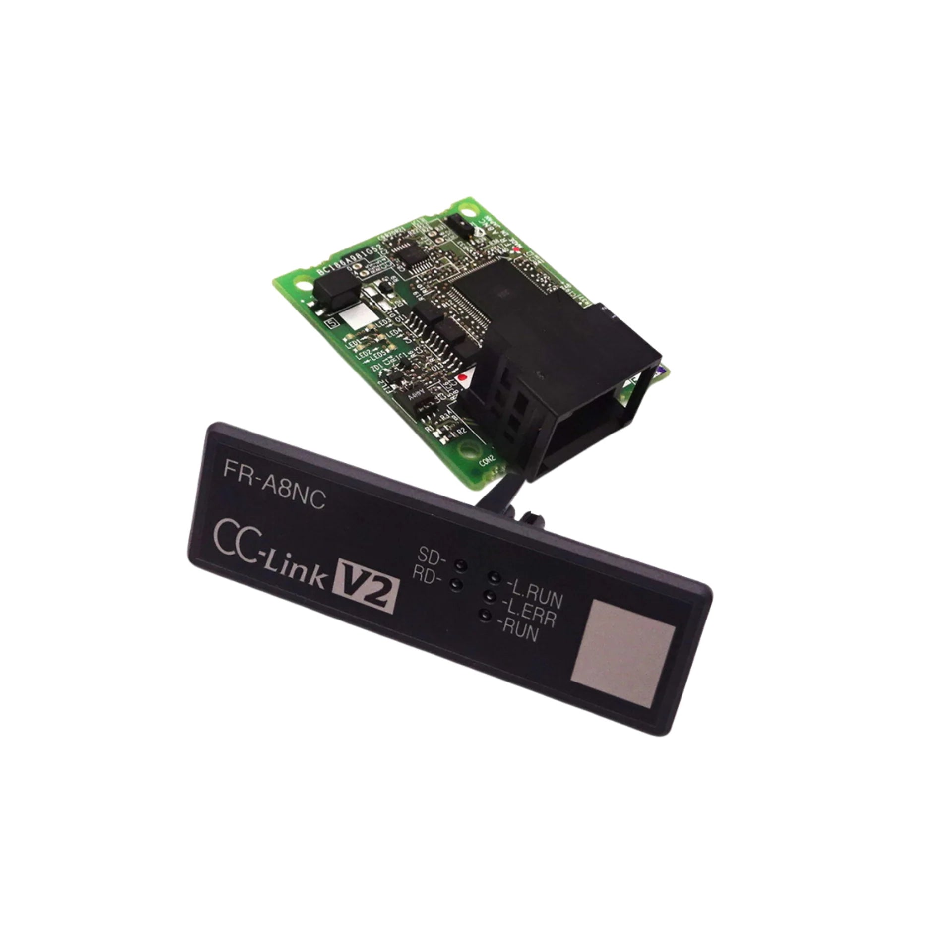 Mitsubishi FR-A8NC CC-Link communication card for FR-A800 inverters, enables industrial network integration