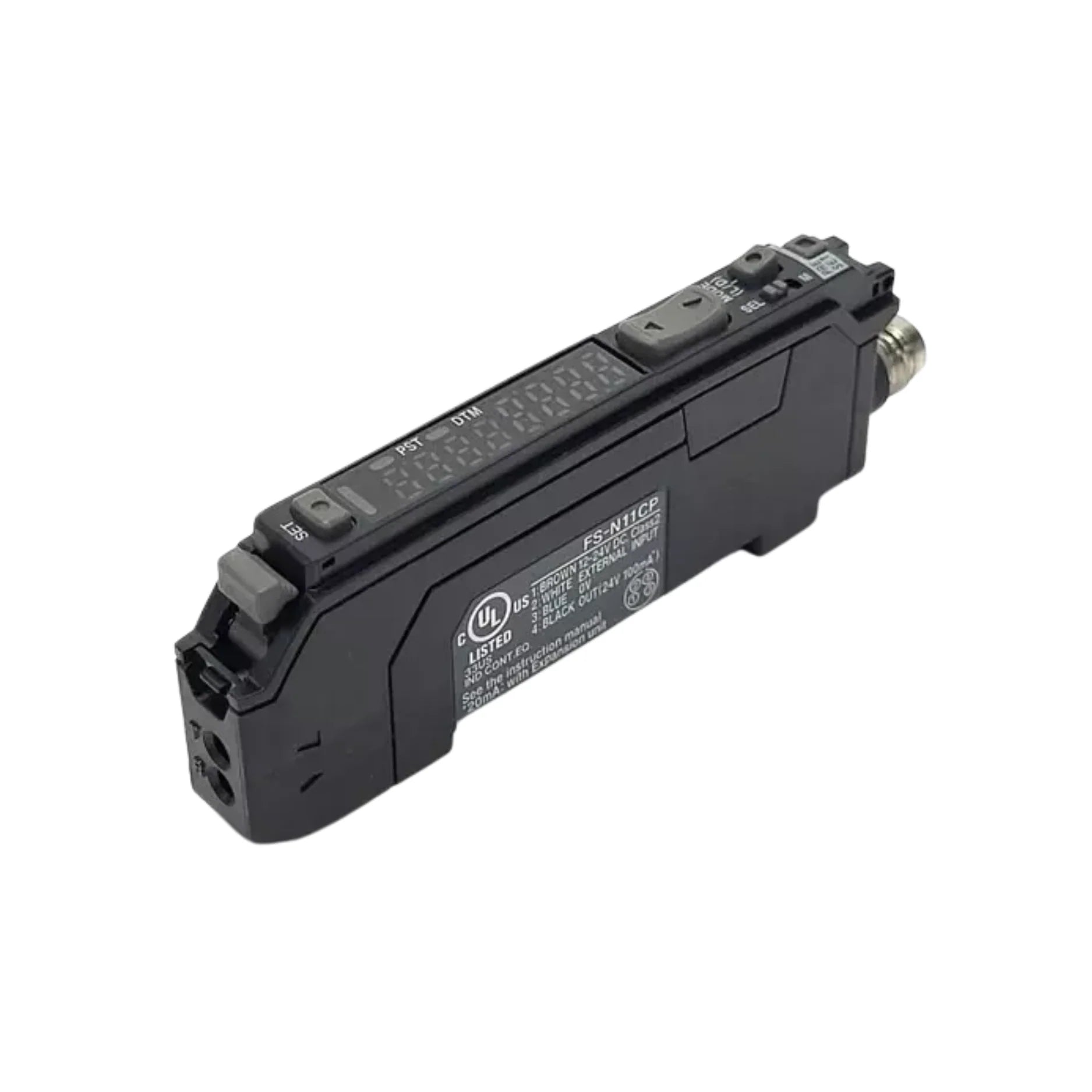 Keyence FS-N11CP digital fiber optic sensor amplifier with IO-Link for high-speed detection and smart automation integration.