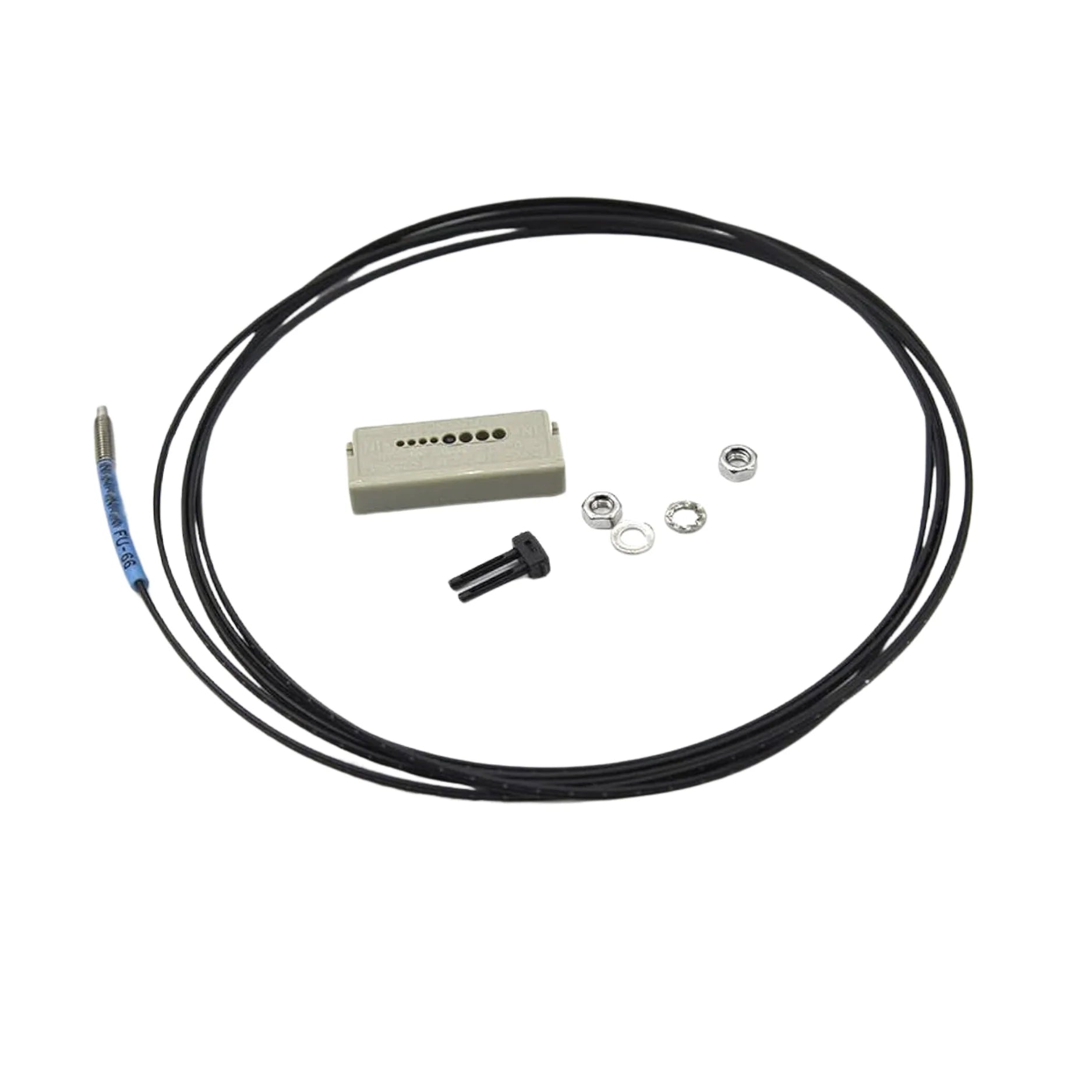 Keyence FU-66 fiber optic sensor head for high-speed, compact object detection in industrial automation and precision applications.