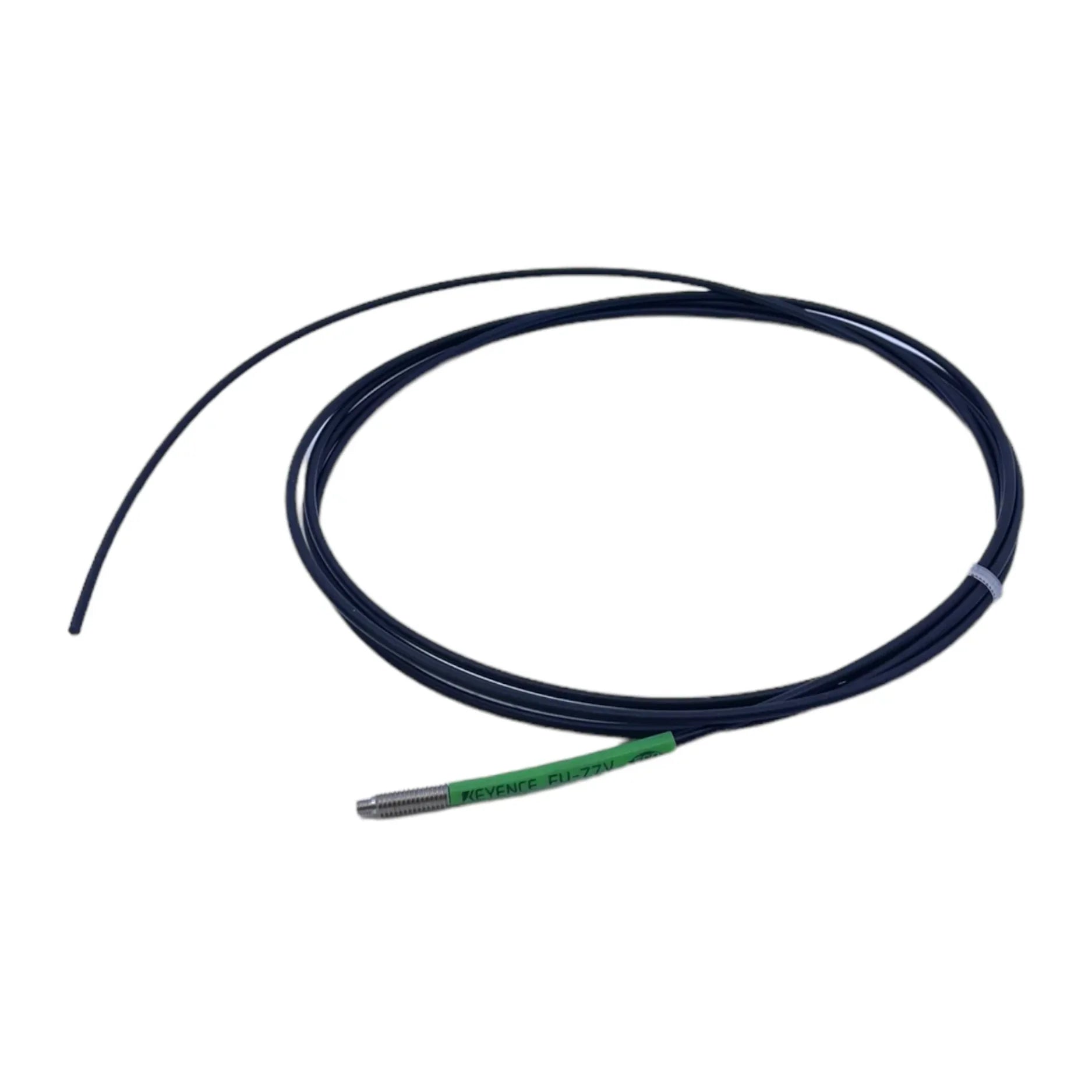 Keyence FU-77V coaxial fiber optic sensor head for high-precision detection of small or shiny objects in industrial automation systems.